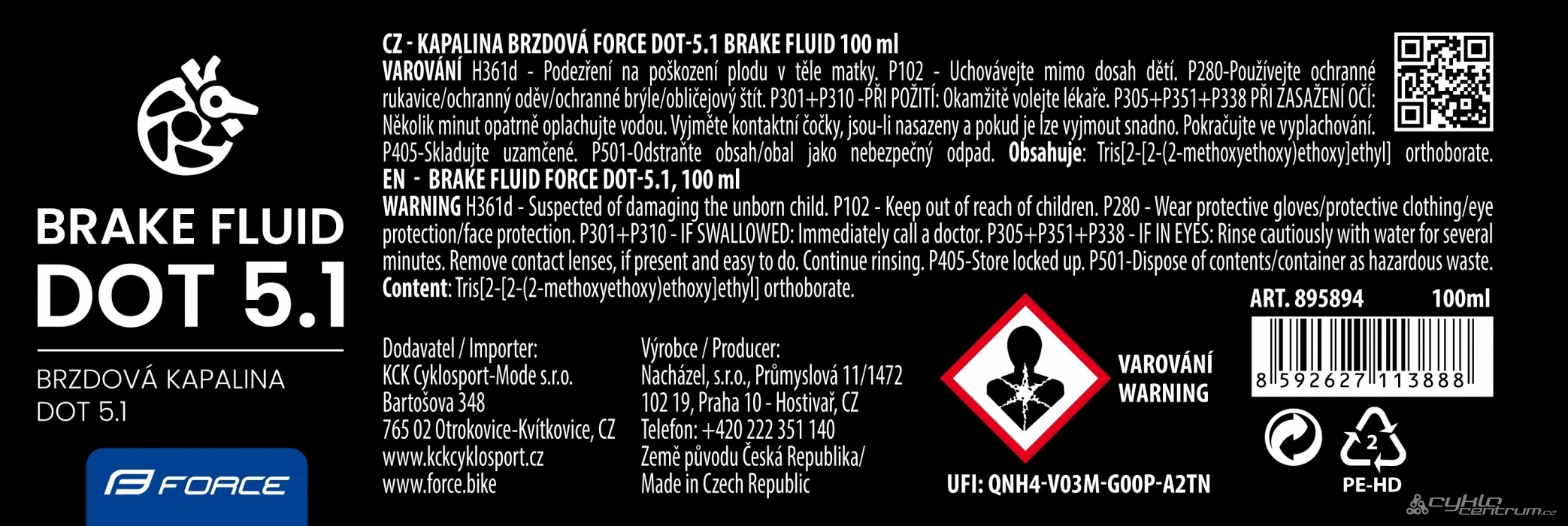 kapalina brzdová DOT 5.1 FORCE, kapátko 100 ml
